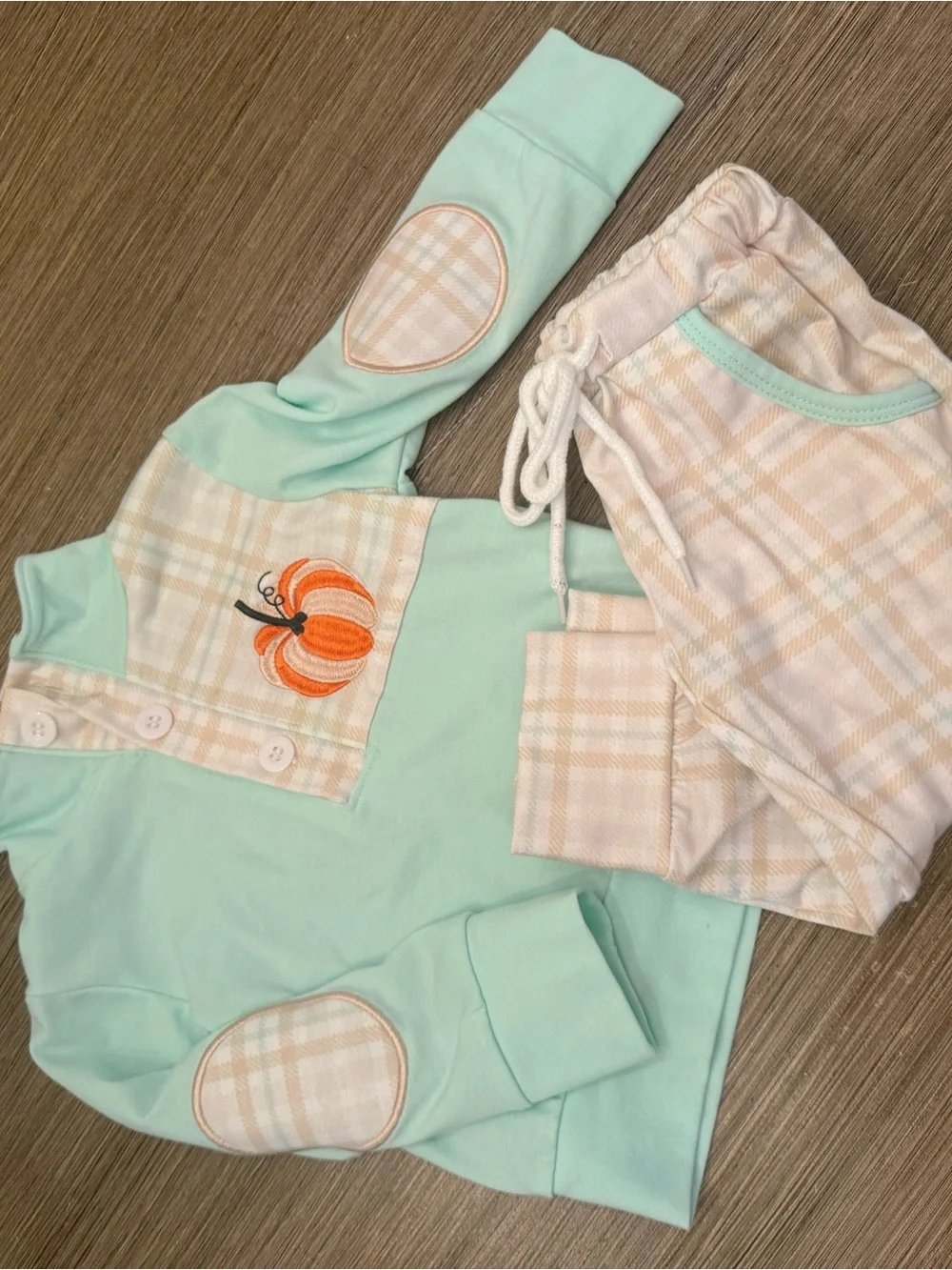 Boutique brand Mint & Cream Pumpkin Plaid Kids Set